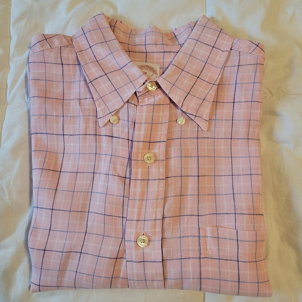 Brook Brothers men's pink & blue short-sleeved button-up shirt size medium - Picture 13 of 14